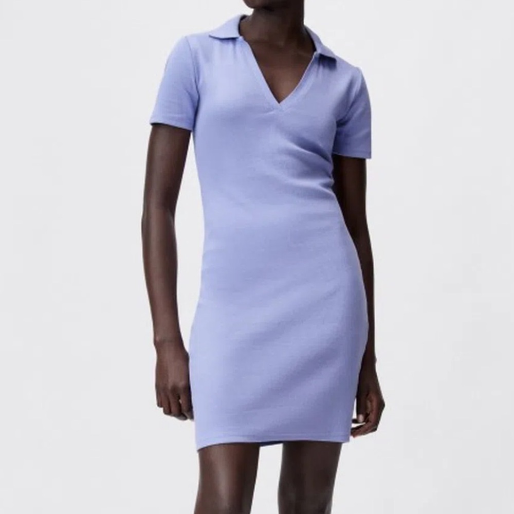 Zara Ribbed Polo Midi Dress – Blue | Size L | NWOT
